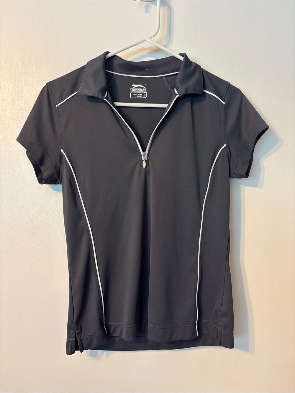 Slazenger Dark Gray Short Sleeve Zip Polo with White Piping